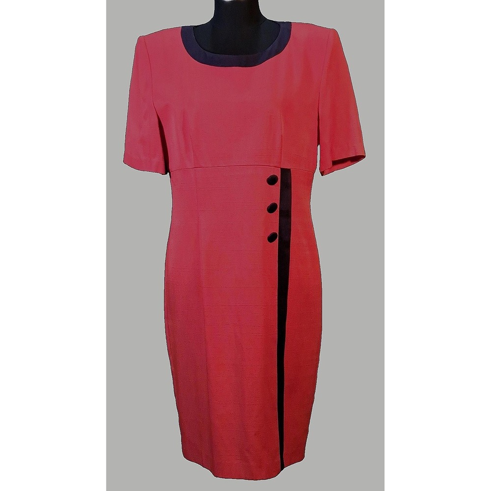 Vintage Dani Max Lois Snyder Dress Red Navy‎ Short Sleeve Sz 10 80's 90's